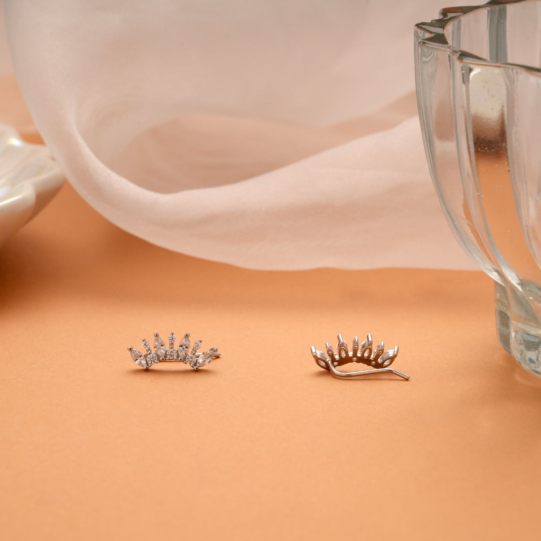 Classic Crown Shape Silver Ear Climbers