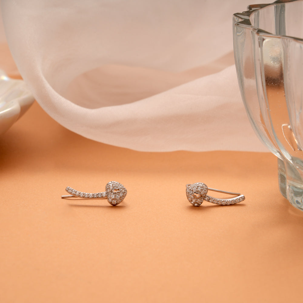 Minimal Curved Heart Shape Silver Ear Climbers