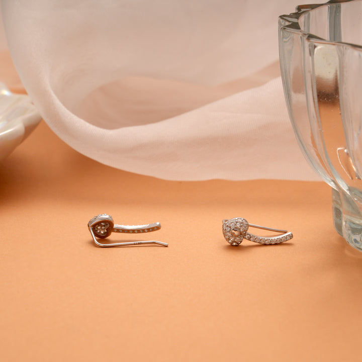 Minimal Curved Heart Shape Silver Ear Climbers
