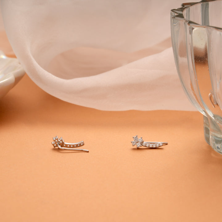 Cute Little Flower Design Silver Ear Cuff