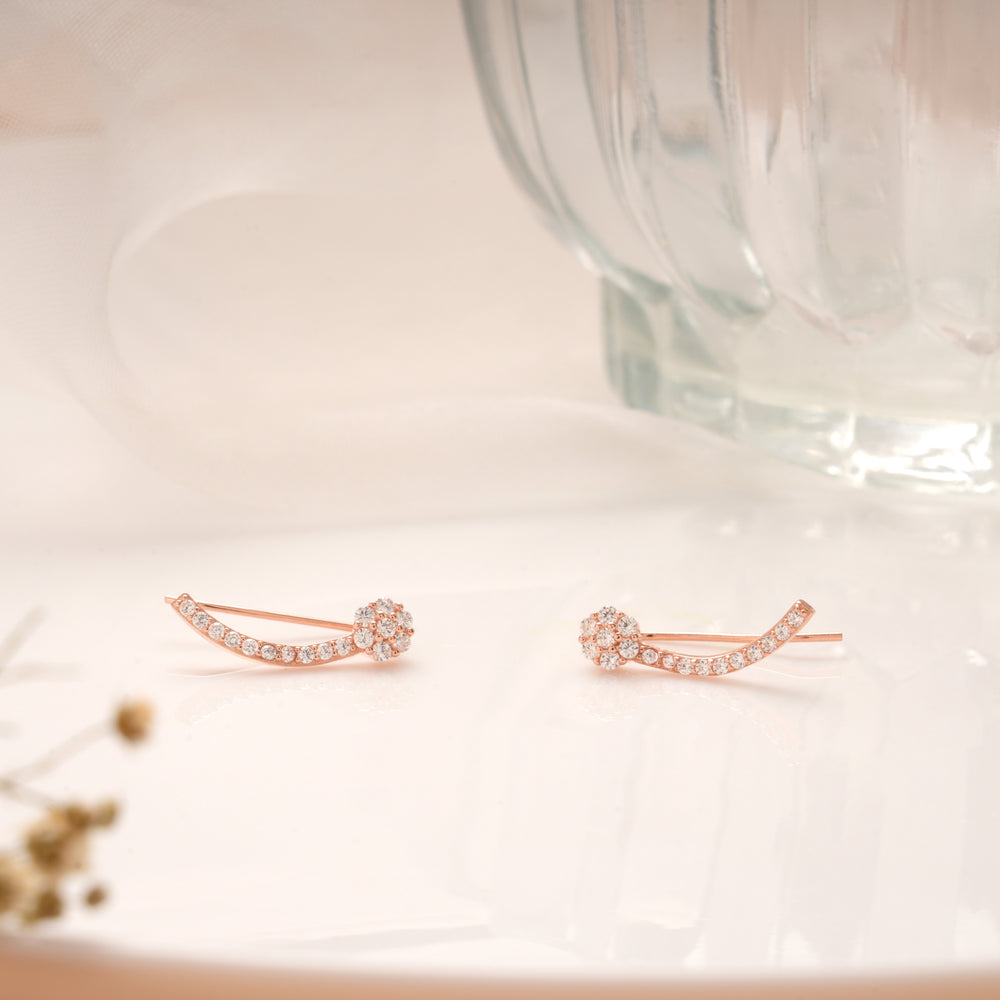 Chic Flower Design Rose Gold Silver Ear Climbers