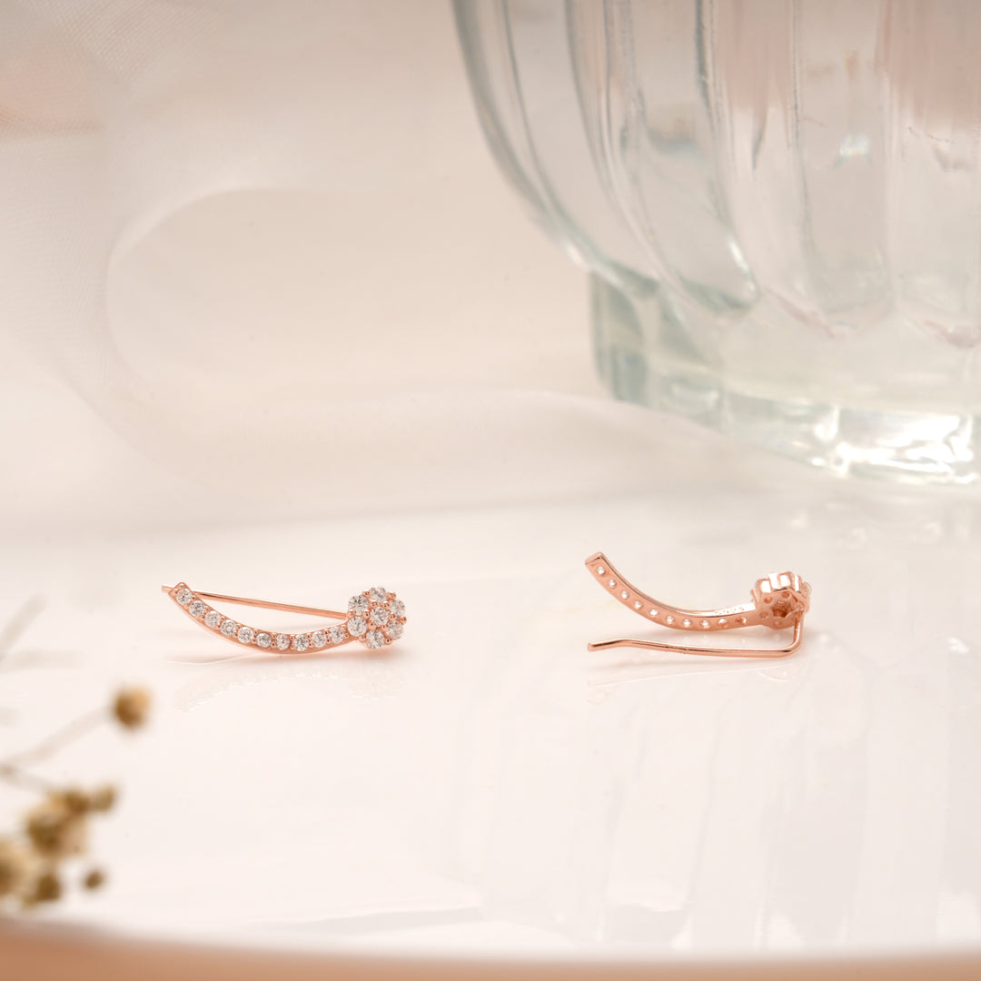 Chic Flower Design Rose Gold Silver Ear Climbers