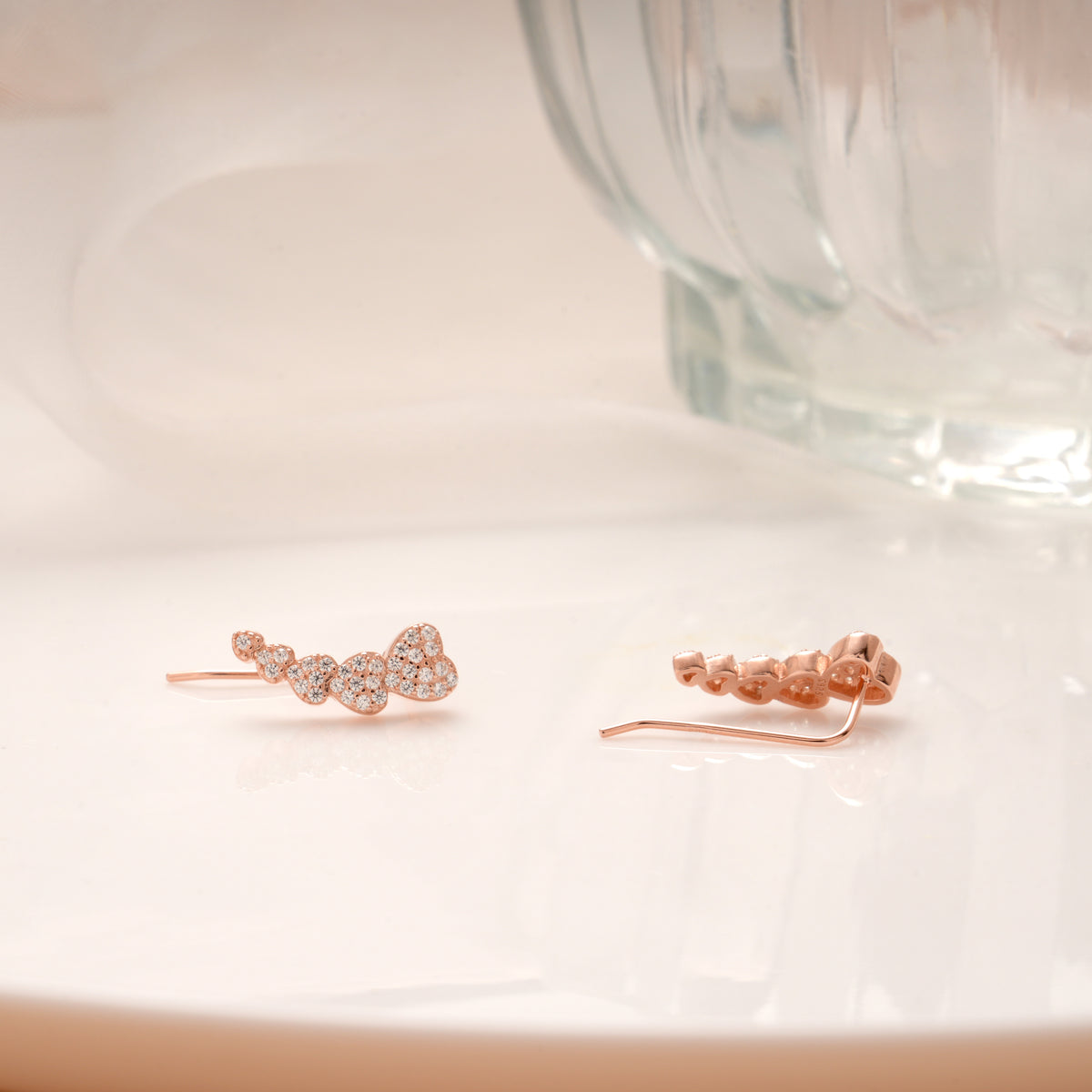 Lovely Heart Design Rose Gold Silver Ear Crawlers