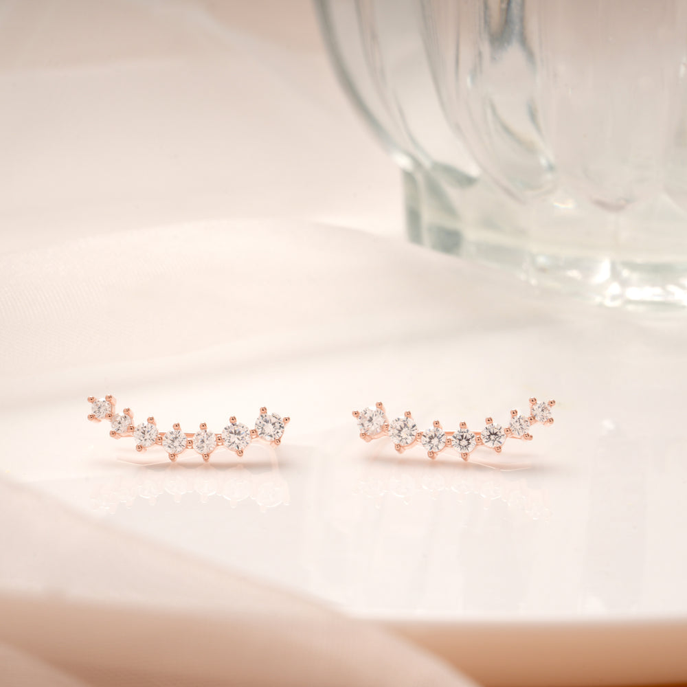 Sparkling Stone Curved Rose Gold Silver Ear Cuff