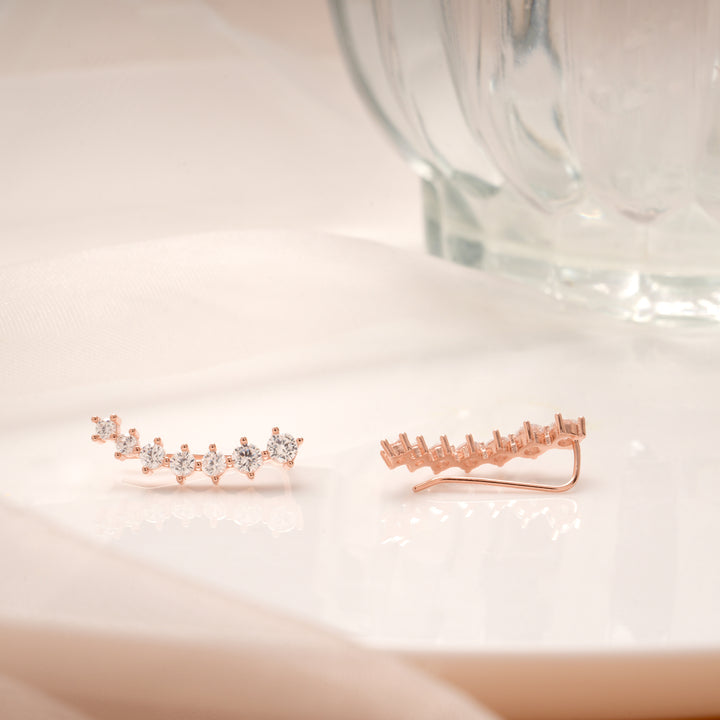 Sparkling Stone Curved Rose Gold Silver Ear Cuff