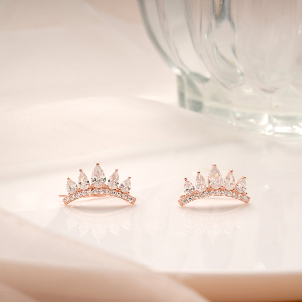 Royal Crown Design Rose Gold Silver Ear Climbers