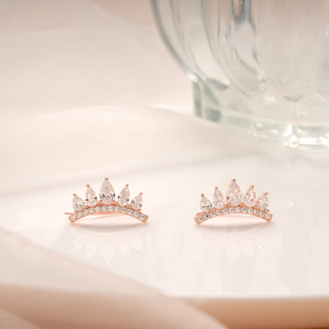 Royal Crown Design Rose Gold Silver Ear Climbers