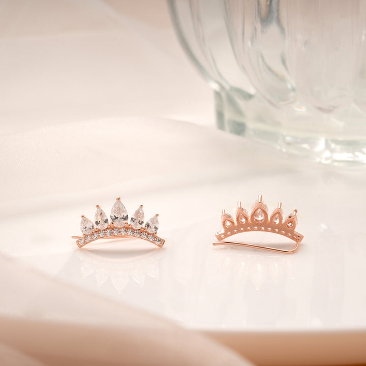 Royal Crown Design Rose Gold Silver Ear Climbers