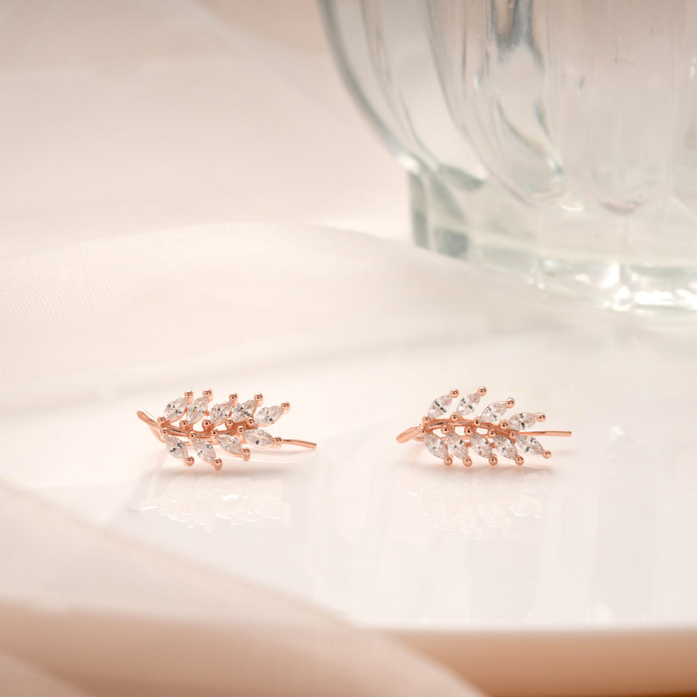 Classic Leaf Design Rose Gold Silver Ear Crawlers
