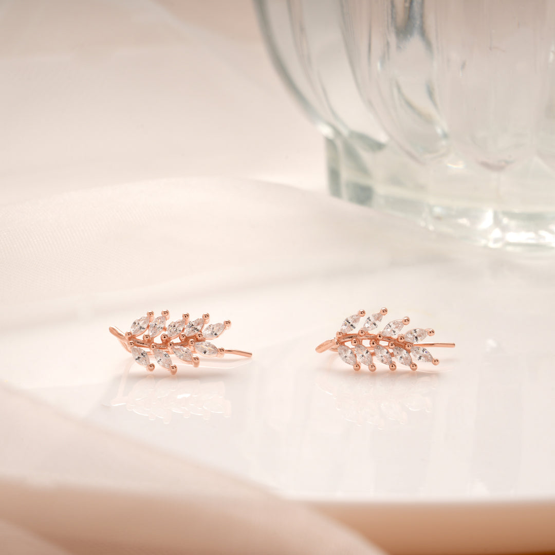 Classic Leaf Design Rose Gold Silver Ear Crawlers