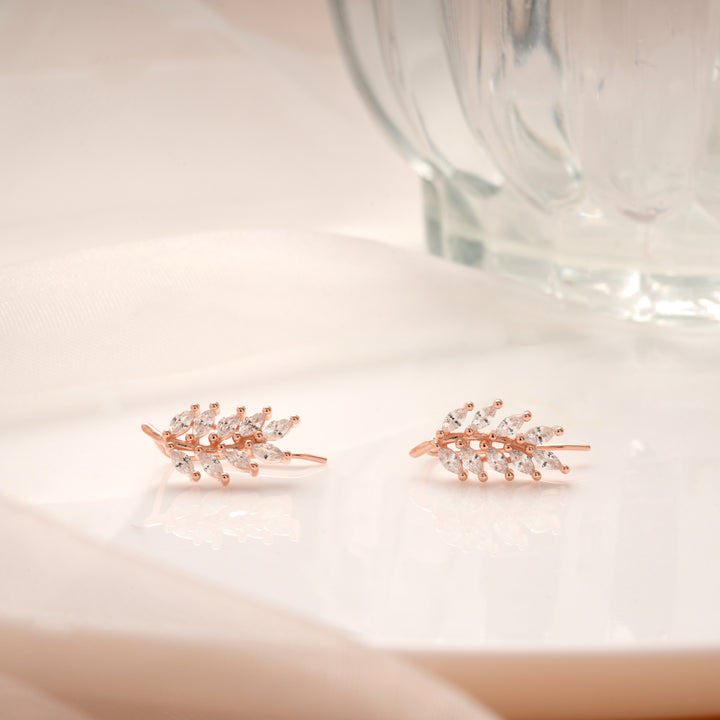 Classic Leaf Design Rose Gold Silver Ear Crawlers