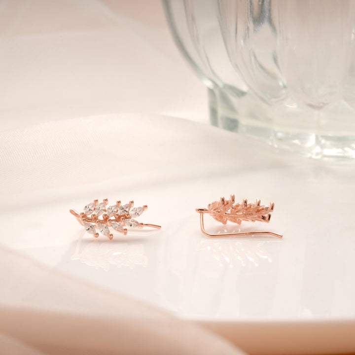 Classic Leaf Design Rose Gold Silver Ear Crawlers