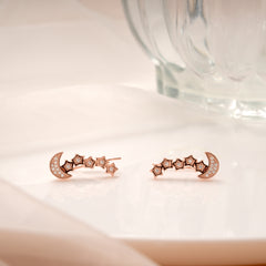 Silver Star and Moon Rose Gold Ear Crawlers