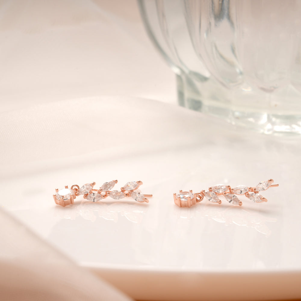 Delicate Leaf Design Rose Gold Silver Ear Climbers