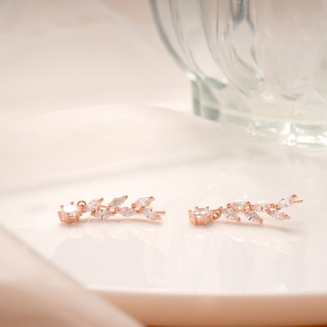 Delicate Leaf Design Rose Gold Silver Ear Climbers