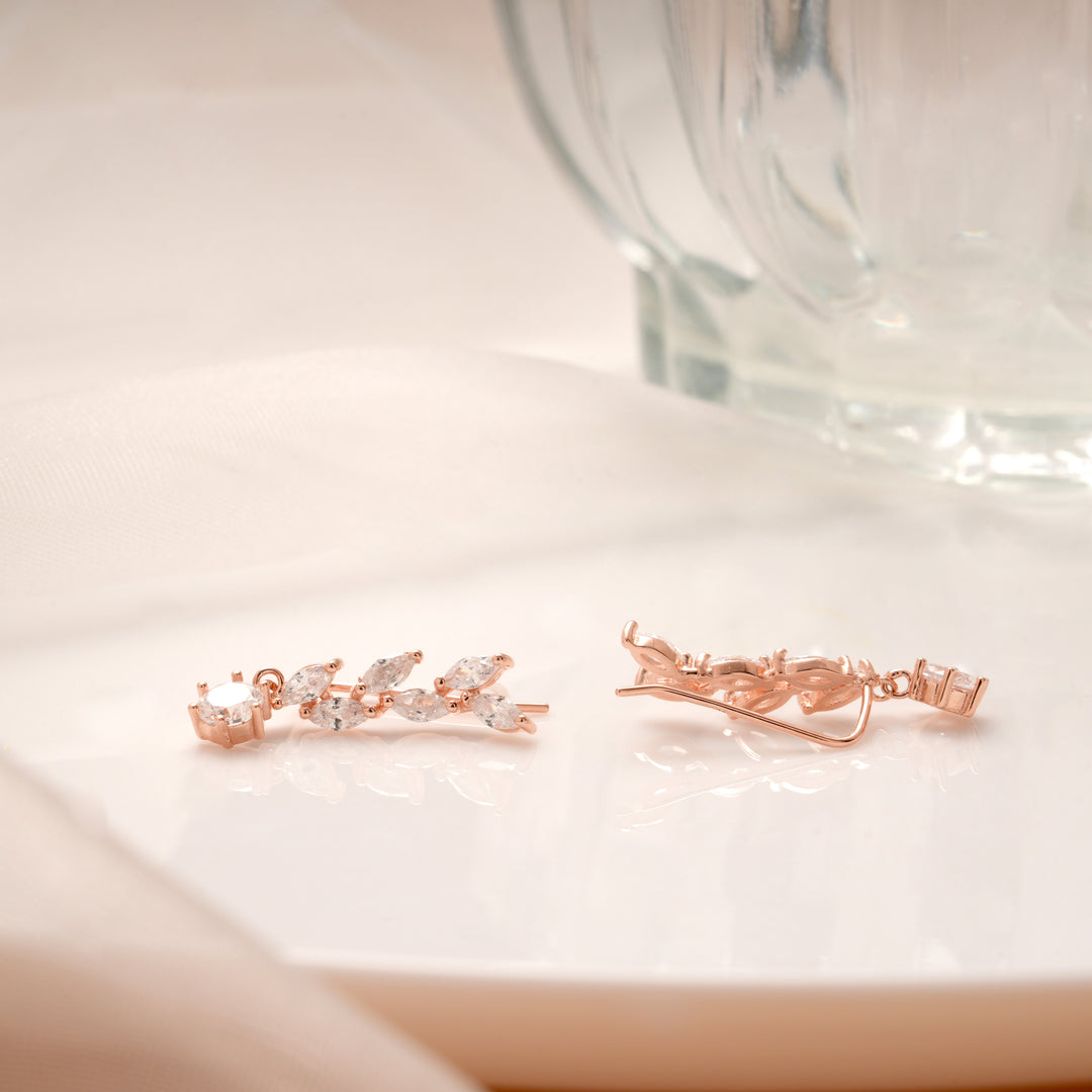 Delicate Leaf Design Rose Gold Silver Ear Climbers