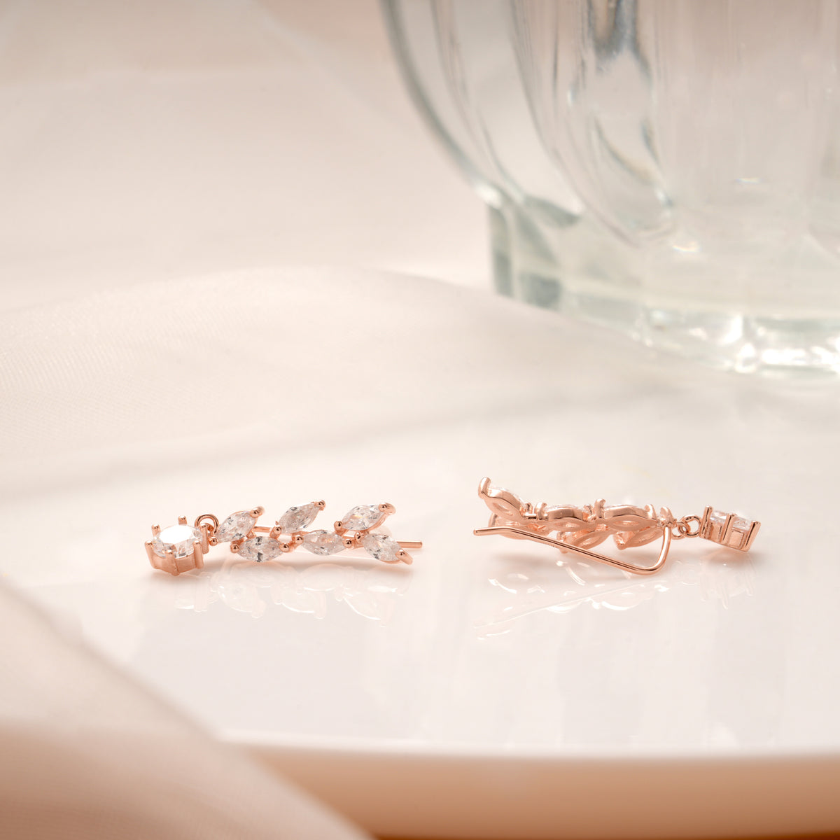 Delicate Leaf Design Rose Gold Silver Ear Climbers