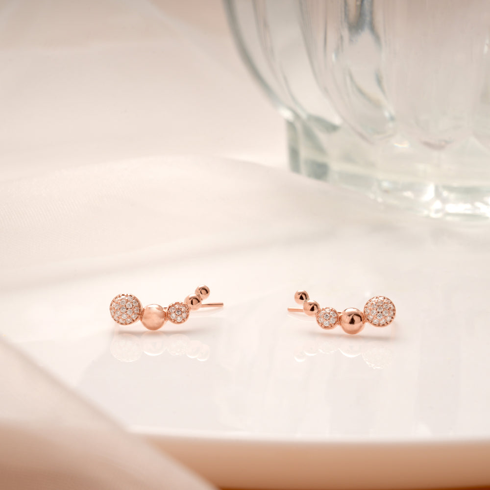 Sleek Circle Design Rose Gold Silver Ear Crawlers