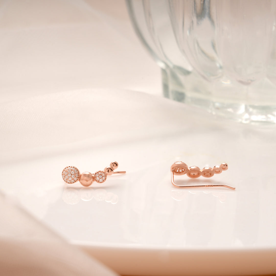 Sleek Circle Design Rose Gold Silver Ear Crawlers