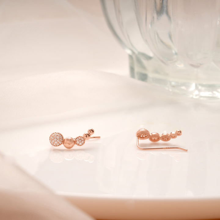Sleek Circle Design Rose Gold Silver Ear Crawlers