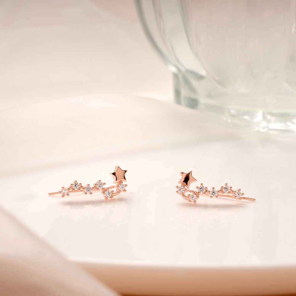 Classic Star Design Rose Gold Silver Ear Crawlers