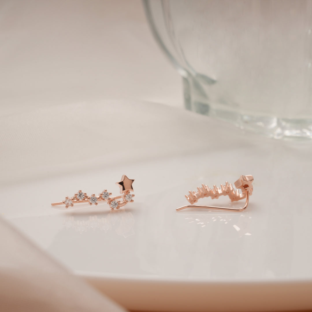 Classic Star Design Rose Gold Silver Ear Crawlers