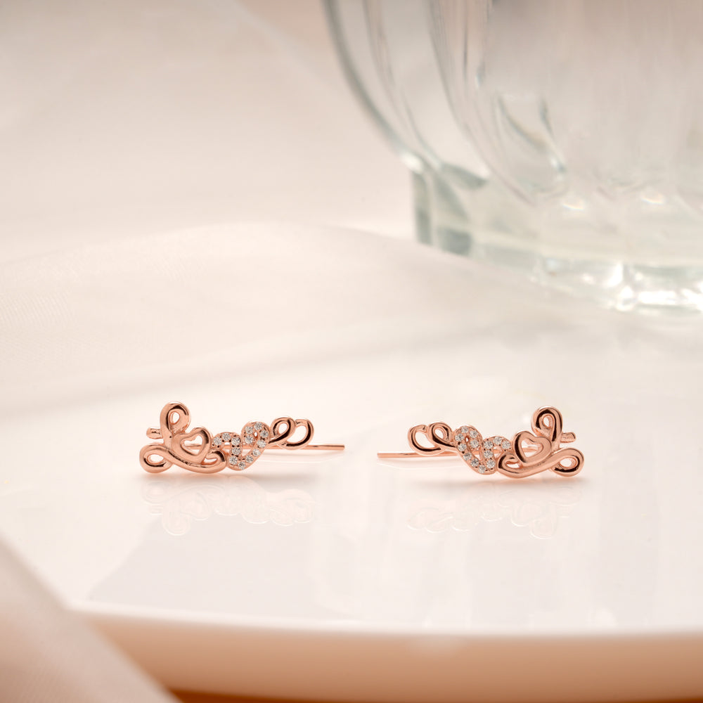 Elegant Love Design Rose Gold Silver Ear Climbers