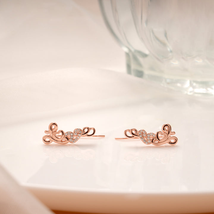 Elegant Love Design Rose Gold Silver Ear Climbers