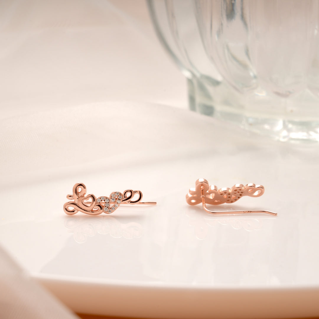 Elegant Love Design Rose Gold Silver Ear Climbers