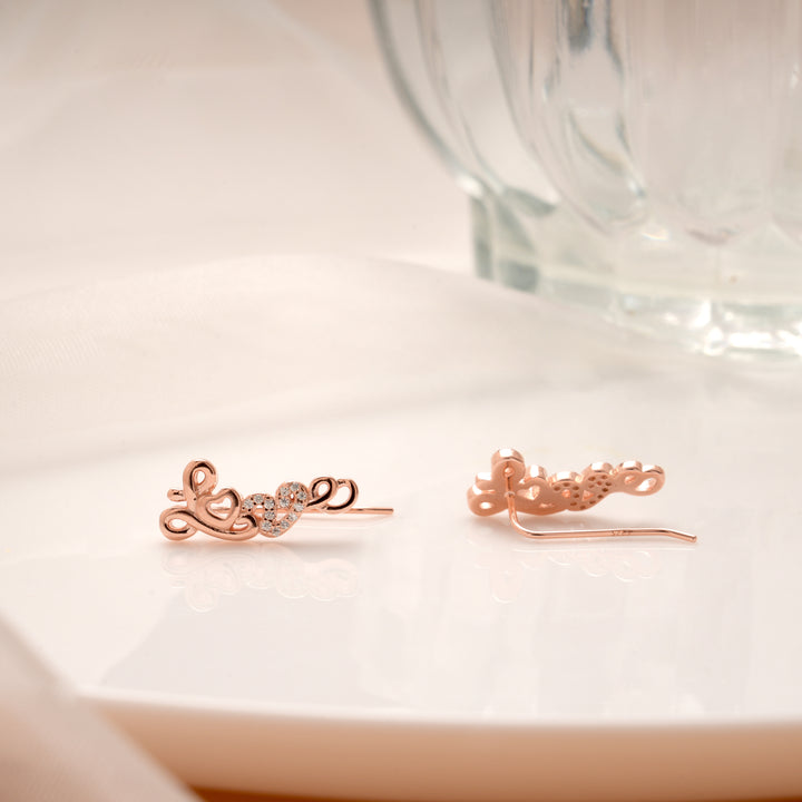Elegant Love Design Rose Gold Silver Ear Climbers