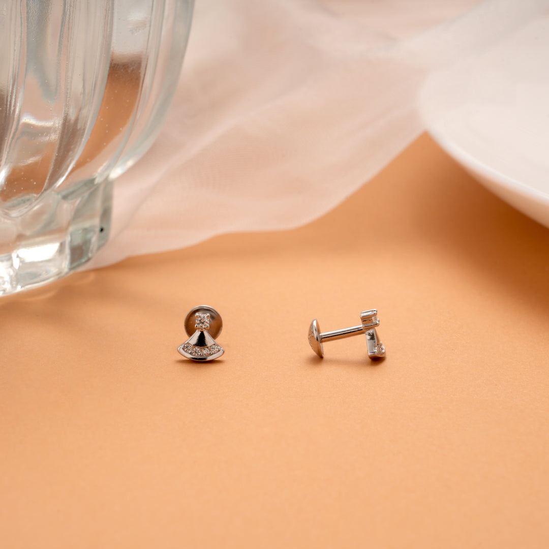 Sleek Triangular Design Stone Silver Stud