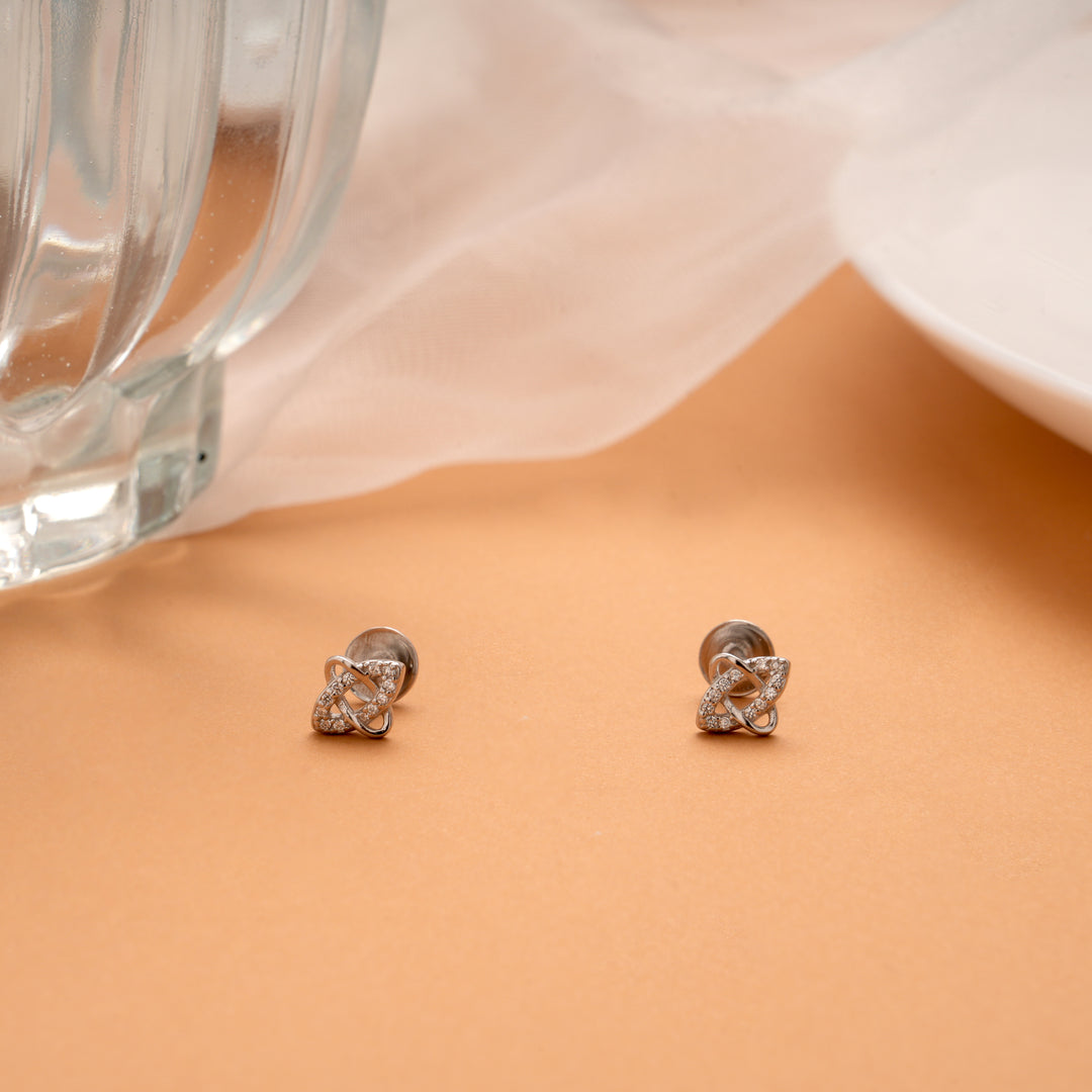 Cute Little Silver Intertwined Design Stud