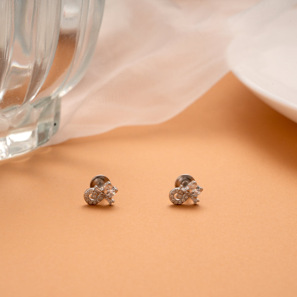 Curved Flower Design Silver Stud