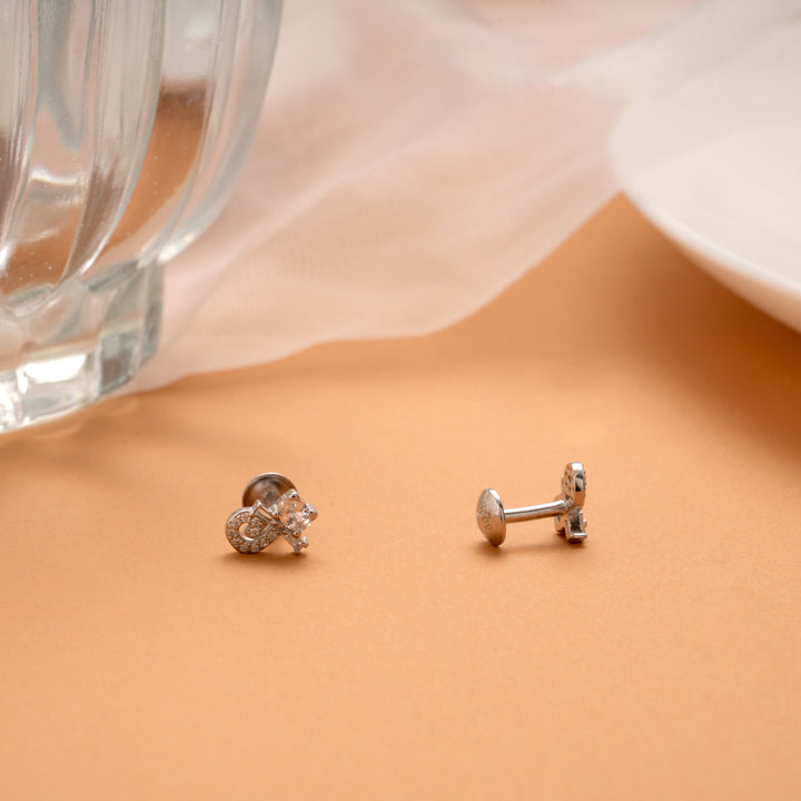 Curved Flower Design Silver Stud