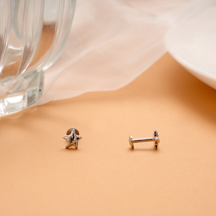 Charming Silver Star Design Stud