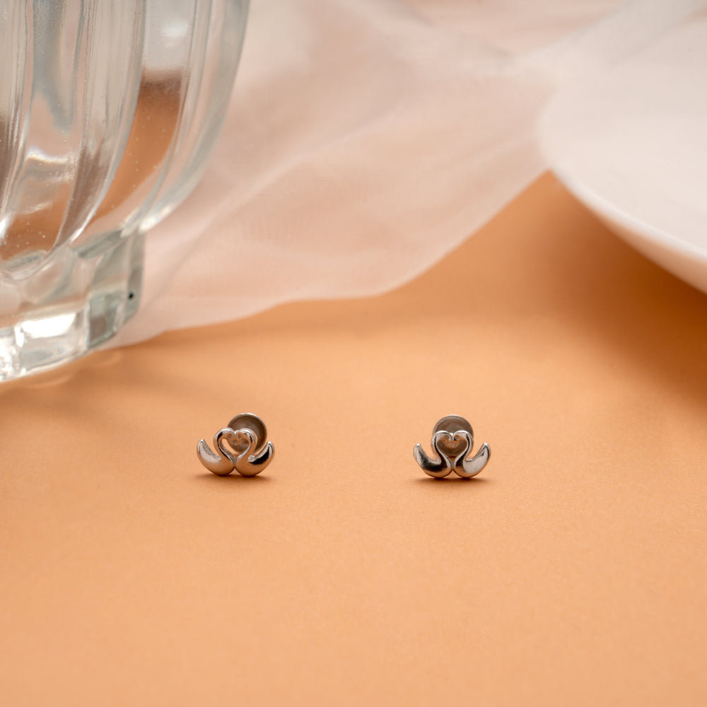 Minimalist Twin Swan Design Silver Stud