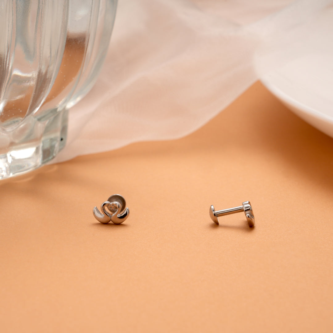 Minimalist Twin Swan Design Silver Stud