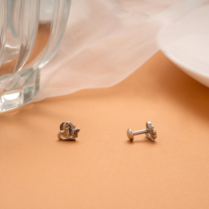 Cute Heart Design with Butterfly Silver Stud