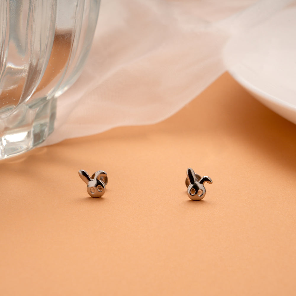 Cute Little Bunny Head Silver Stud