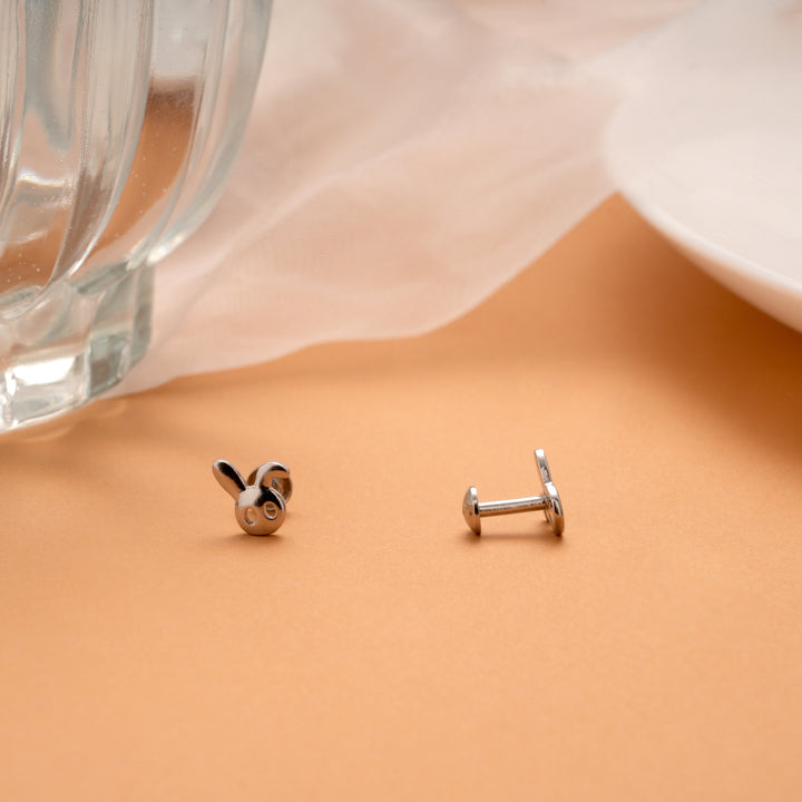 Cute Little Bunny Head Silver Stud