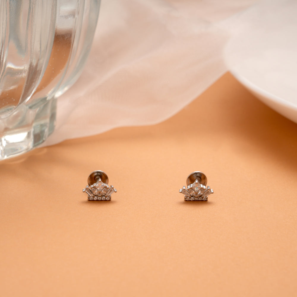 Sparkling Crown Design Silver Side Stud