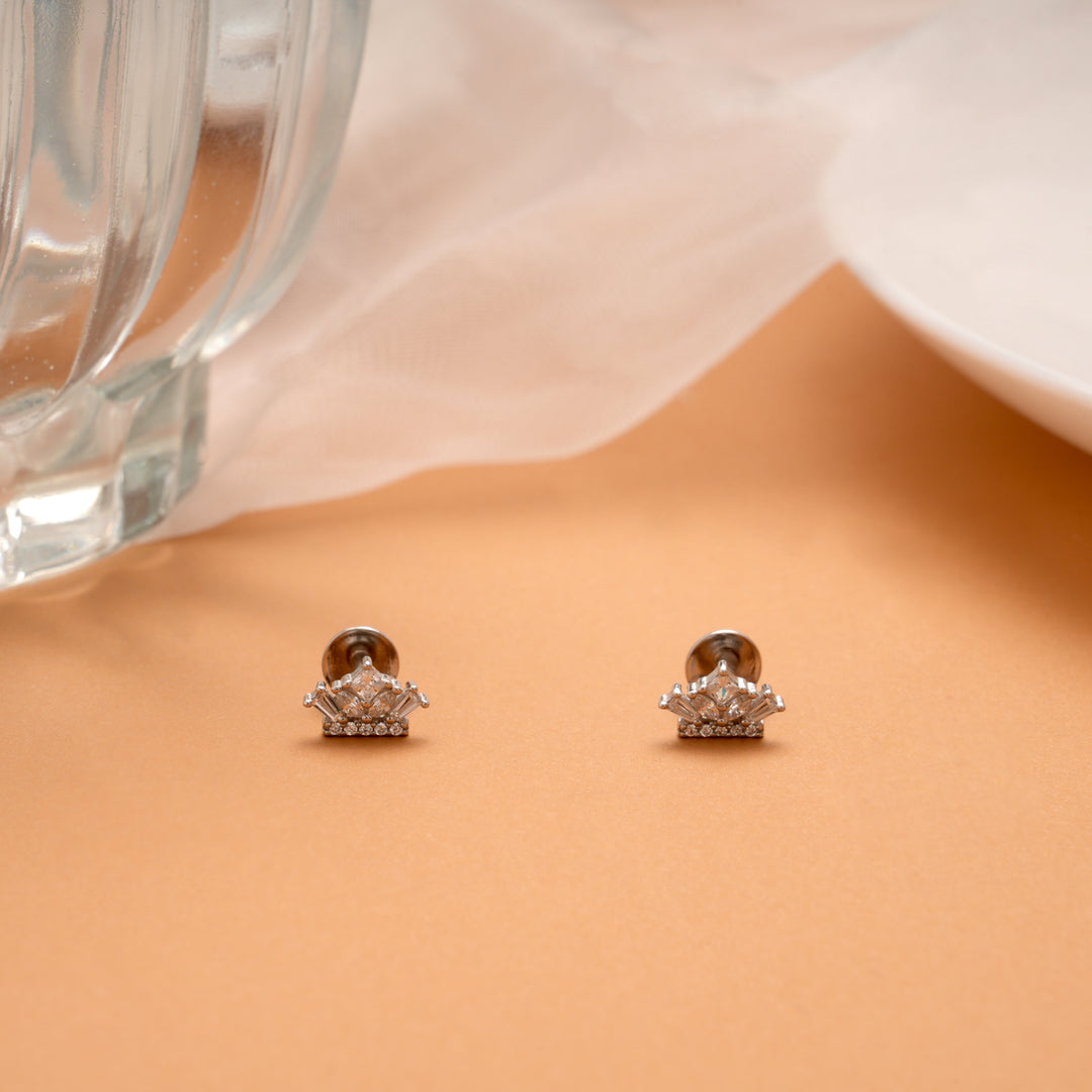 Sparkling Crown Design Silver Side Stud