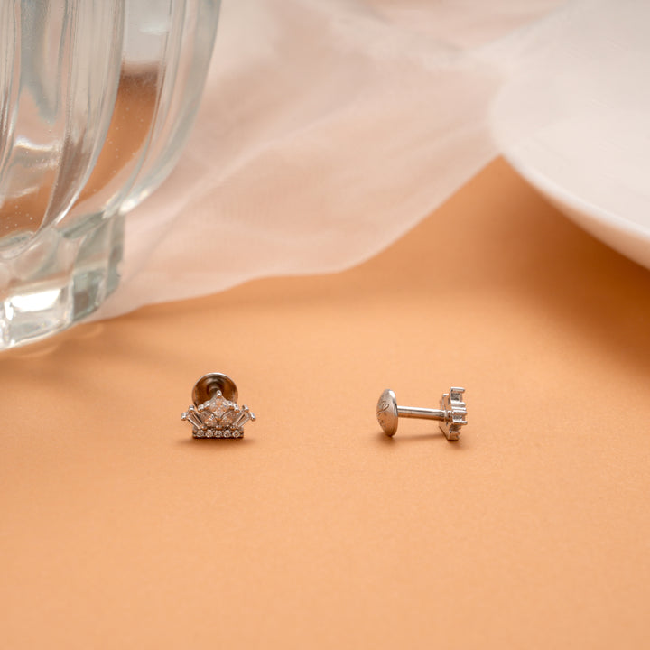 Sparkling Crown Design Silver Side Stud