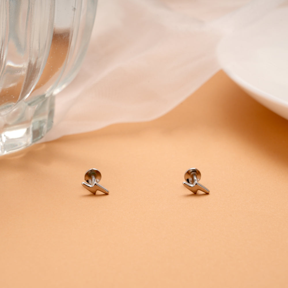 Trendy Lightning Bolt Silver Stud