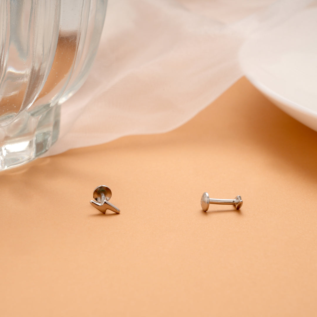 Trendy Lightning Bolt Silver Stud