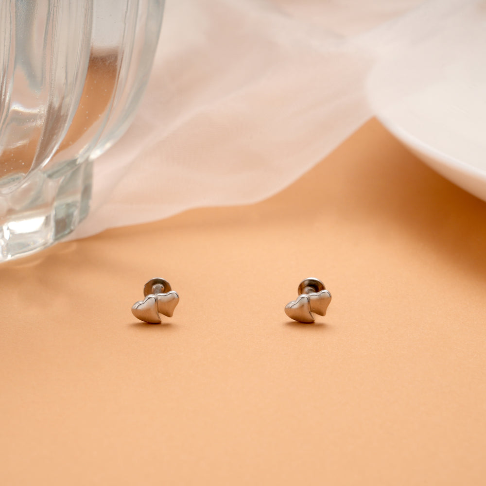 Minimalist Dual Heart Design Silver Stud