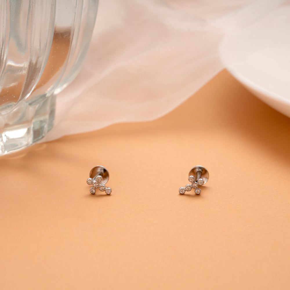Criss Cross Design Silver Stud