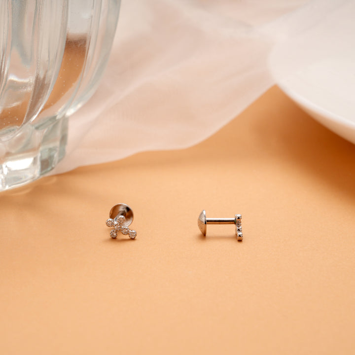 Criss Cross Design Silver Stud