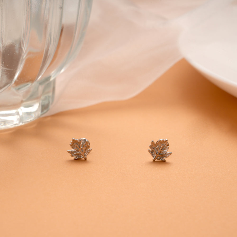 Classic Leaf Design Silver Stud