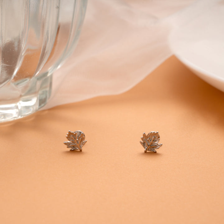 Classic Leaf Design Silver Stud